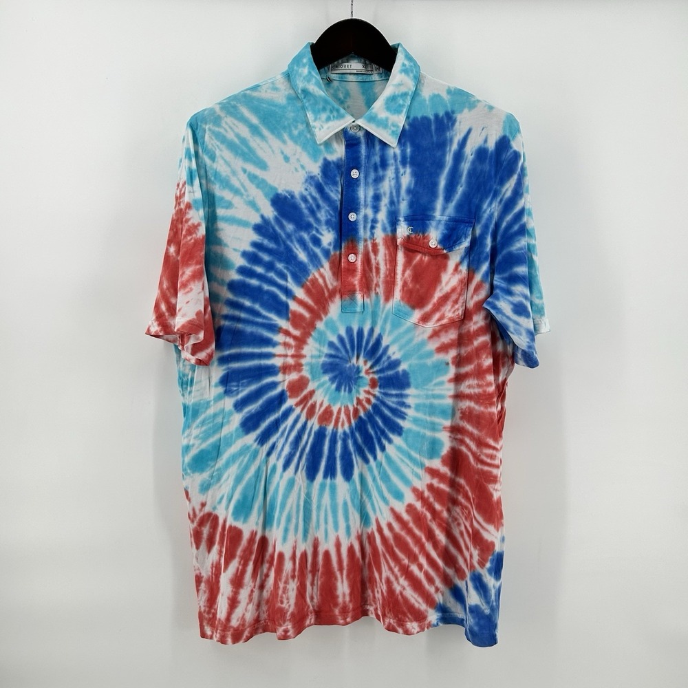 Criquet Polo Shirt Mens XL Tie Dye Pima Cotton Pocket Short Sleeve Golf Retro